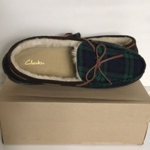Clarks Suede Faux Fur Lined Moccasin Slippers - Picture 8 of 9
